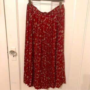 Vintage 90s‎ Talbots Red Floral Pleated Long Maxi Side Zip Skirt Size 12